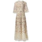 Diynav Embroidery Nails Flying Short-Sleeved Princess Long Apricot Dress Dress Autumn Women's Dress New 2024