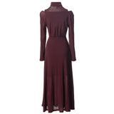 Diynav High-Collar Sexy Open Shoulder Long Sleeves Open Fork And Bottom Dress Women's New European 2025 Spring
