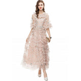Diynav Industry Embroidered Short Sleeve Splicing Round Collar Lotus Leaf Side Long Dress Dress Autumn And Winter Women's Dress New