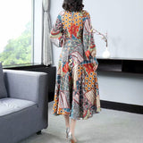 Diynav Long-Sleeved Beautiful Print Fashion Single Buckle Long Dress Retro Dress Spring And Autumn Women's Collar 2025