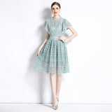 Diynav Summer New French Elegant Water-Soluble Lace Hook Hollow Flying Sleeve Temperament Waist Dress Dress Woman