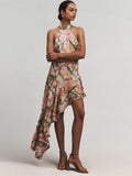 Diynav Sexy Shoulder Hanging Neck Print Dress In The Long Dress Irregular Lotus Leaf Side Temperament Dress Dress