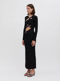 Diynav Women's Sexy Hollow Long-Sleeved Black Dress Metal Decorated Open Forked Ass And Hip Dress