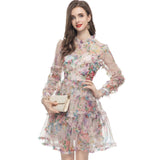 Diynav Industry Lotus Leaf Side Sexy Perspective Apricot Print Long-Sleeved Short Dress New Women's Clothing Early Autumn 2024
