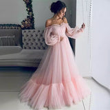 Diynav 2024 New Women's Shoulder Mesh Yarn Long-Sleeved Wedding Dress Dress New