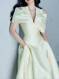 Diynav Niche Design Shoulder Bow Design Feel Dress To The Waist Of The Thin Swing Dress 100-Fold Dress Dress
