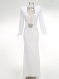 Diynav Women's Sexy Deep V-Folded Long-Sleeved Dress Dress Long Dress Dress