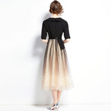 Diynav Dress Famous Temperament Thin Fake Two Suit Mesh Splicing Long Skirt