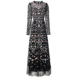 Diynav Industry Bird Embroidered Nail Lace Collar Long-Sleeved Black Dress Dress Spring And Summer Women's Clothing New 2025