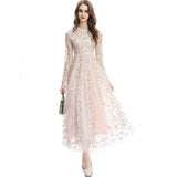 Diynav Industry Embroidery Flower Long Sleeve Mesh Perspective To Close The Waist Swing Dress Dress Dress New Women's Dress Spring And Summer 2024