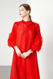 Diynav Design Feeling Flower Sleeve Dress Women's New Spring And Autumn Folds Large Size Loose Mother Dress Long