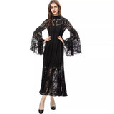 Diynav Style Collar Lace Splicing Horn Long Sleeve Long Dress Dress Spring And Summer New Women's Dress 2024