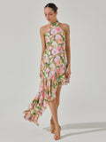 Diynav Sexy Shoulder Hanging Neck Print Dress In The Long Dress Irregular Lotus Leaf Side Temperament Dress Dress