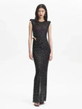 Diynav Women's Hot Diamond Sexy Fork Perspective Sleeveless Dress Thin Ass Dress Dress
