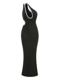 Diynav Luxury Heavy Industry Drill Hanging Neck Repair Open Fork Long Dress Sexy Famous Temperament Evening Dress Tight Dress Dress