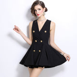 Diynav Sleeveless Vest Dress Female Body Senior Sense V Collar Short Skirt Temperament Niche Waist A-Word Skirt