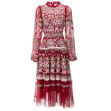 Diynav Industry Embroidery Lantern Long Sleeve Net Princess Wind Pink Dress Dress Autumn And Winter Women's New 2025