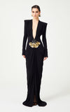 Diynav Black Long-Sleeved Hollow V-Neck Cross Dress Metal Fishtail Elegant Dress