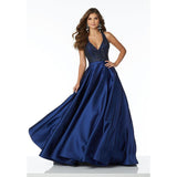 Diynav Dress Deep V-Neck Bare Back Sexy Tail Deep Blue Delicate Nail Bead Noble Dress Banquet Banquet Host Dress Dress