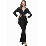 Diynav Deep V-Neck Care Machine Lace Splicing Purple Dress Tight Long Dress Dress Women Autumn New 2025