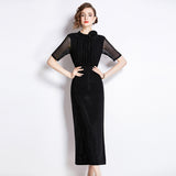 Diynav Industry Hot Diamond Net Yarn Designer Temperament Three-Dimensional Flower Standing Waist Thin Elegant Dress Dress