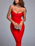 Diynav Women's Explosive Sexy Long Evening Dress Body Wrapping Party Temperament Banded Dress Black