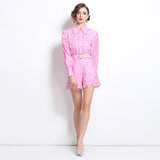 Diynav Famous Yangyang Age-Reduce Women Senior Feel Waist Lace With Lantern Lace Spliced Shirt + High-Waisted Shorts