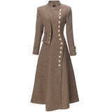 Diynav Collar Long Sleeve Lattice Thousand Bird Print Single Row Buckle Long Coat Women's Autumn And Winter New 2024