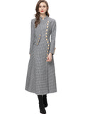 Diynav Collar Long Sleeve Lattice Thousand Bird Print Single Row Buckle Long Coat Women's Autumn And Winter New 2024