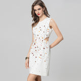 Diynav Industry Handmade Nails Sexy Bare Shoulder Collar Sleeveless White Short Dress Standing Summer Women's Dress 2025