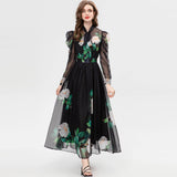 Diynav Scarf Long-Sleeved Green Rose Print Long Dress Spring And Summer Women's New 2024
