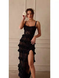 Diynav And Summer Sexy Bare Back Sling Lace Perspective Shoulder Wave Repair Side Of The Skirt Dress