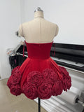 Diynav Sexy Dress 2025 New Velvet Breast Three-Dimensional Red Rose Fluffy Dress Dress