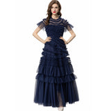 Diynav Wind Round Collar Lotus Leaf Side Splicing Short Sleeves Big Swing Purple Dress Dress Women's Autumn And Winter New 2024