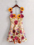 Diynav French Small Design Three-Dimensional Flower Net Embroidery To Rectender Sling With A-Word Dress