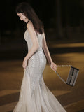 Diynav Dress Fishtail Woman 2024 New High-End Banquet Temperament Silver Dress Light Luxury Niche High-End Host