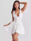 Diynav New High-End Sexy Perspective Hollow Sleeveless Dress High Waist Repair V-Neck A Dress Woman