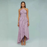 Diynav For High-End Chiffon Dress Women Lotus Edge Folding Design Thin Long Dress Fast Fashion