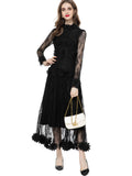 Diynav Industry Three-Dimensional Flower Collared Long-Sleeved Lace-Bum Dress Princess Dress Autumn And Winter Women's Dress New 2024