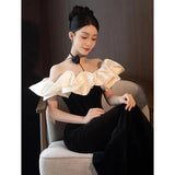 Diynav Dress Women Black Shoulder Temperament High-End Fishtail High-Level Adult Banquet Dress Light Luxury Niche