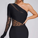 Diynav And Winter New Women's Sexy Lace Single Sleeve Sleeves Hollow Body-Daughter Temperament Bandage Dress Woman