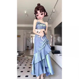 Diynav Dress New French Masquein Blue Hanging Dress Female Summer At-Aug Princess Birthday Dress