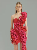 Diynav Sexy Shoulder Bag Hip Dress High-End Temperament Hit The Color Lotus Leaf Dress Skirt Skirt Skirt Dress Skirt