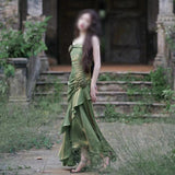 Diynav Dress New French Masquein Green Sling Dress Female Summer At-Aug Princess Birthday Dress