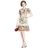 Diynav Women's Clothing 2025 Summer Dress New Water-Soluble Lace Short-Sleeved Mesh Embroidery Bag Of The Ass Loaf Side Dress