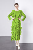 Diynav And Summer 2024 New Dress Press Folding Leaves Side Three-Dimensional Decoration Loose Fashion Elegant Long Dress Commuter Women's Clothing