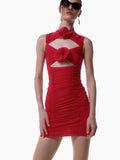 Diynav Women's New Sexy Hollow Sleeveless Dress Flower Decoration Folding Ass Dress Dress Dress