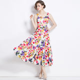 Diynav Summer New Women's Retro Sleeveless Short-Wrapped Breast Sling + Printed High-Rise Half-Dress Two Sets