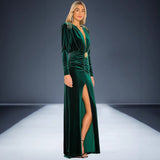 Diynav Women's Sexy Deep V-Neck Velvet Dress Dress French High-End Temperament Dress Dress Woman