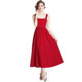 Diynav New French Temperament Square Necker Sling Dress Women's Waist Thin Dress A Word Fluffy Long Dress